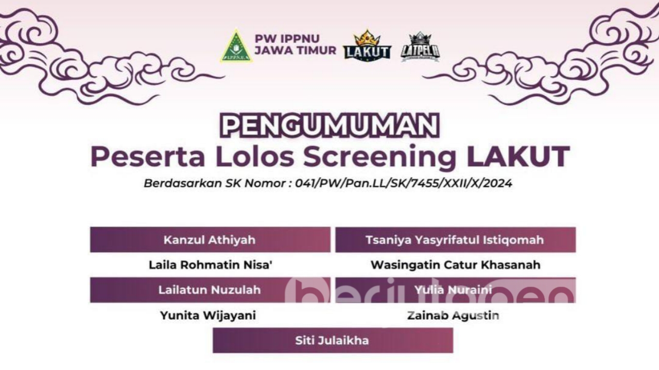 Poster Pengumuman Screening Lakut PW IPPNU Jatim (BP/Istimewa)